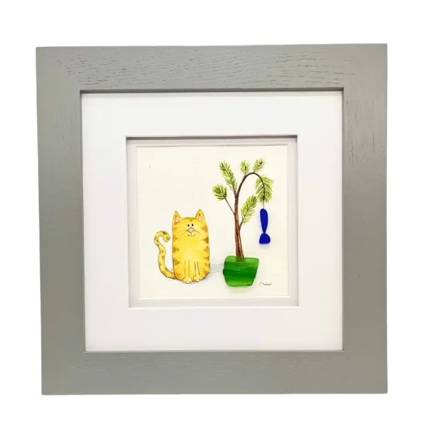 Meowy Fishmas framed cat holiday illustration by Riverbed Art