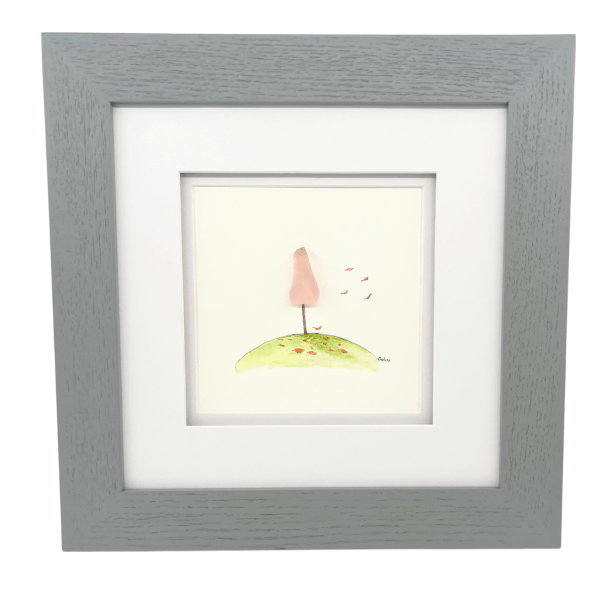 The Breast Cancer Tree original artwork featuring Depression era rose glass and hand painted details.