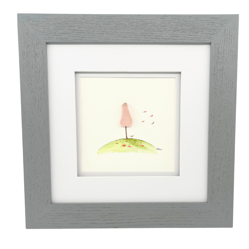 The Breast Cancer Tree original artwork featuring Depression era rose glass and hand painted details.