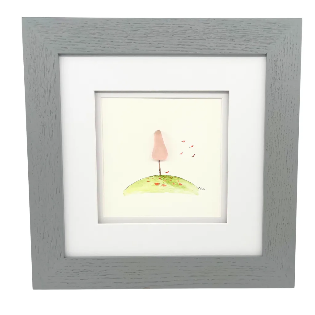 The Breast Cancer Tree original artwork featuring Depression era rose glass and hand painted details.