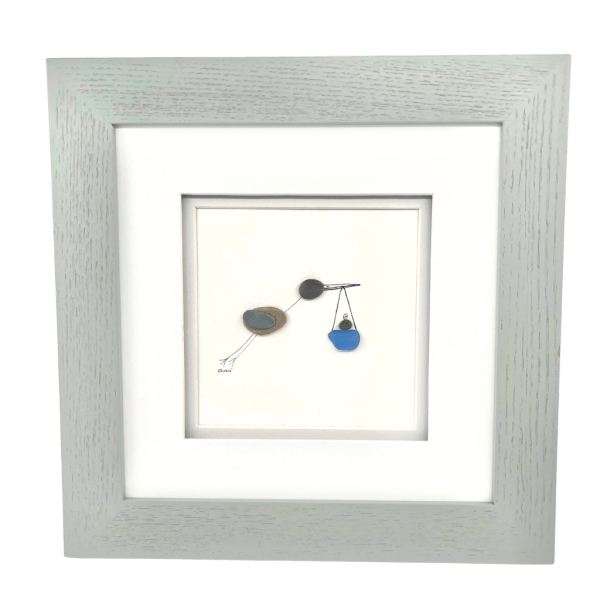 It’s a Boy Aroostook River Illustration with pebbles and blue river glass