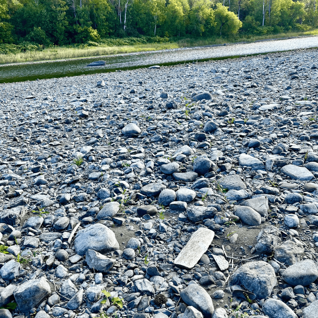 Old wooden shingle found among the stones of the exposed Aroostook Riverbed in Caribou, Maine.