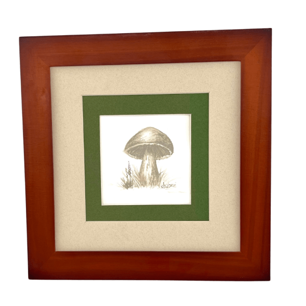 Original Aroostook River clay mushroom painting in a 10x10 wood frame