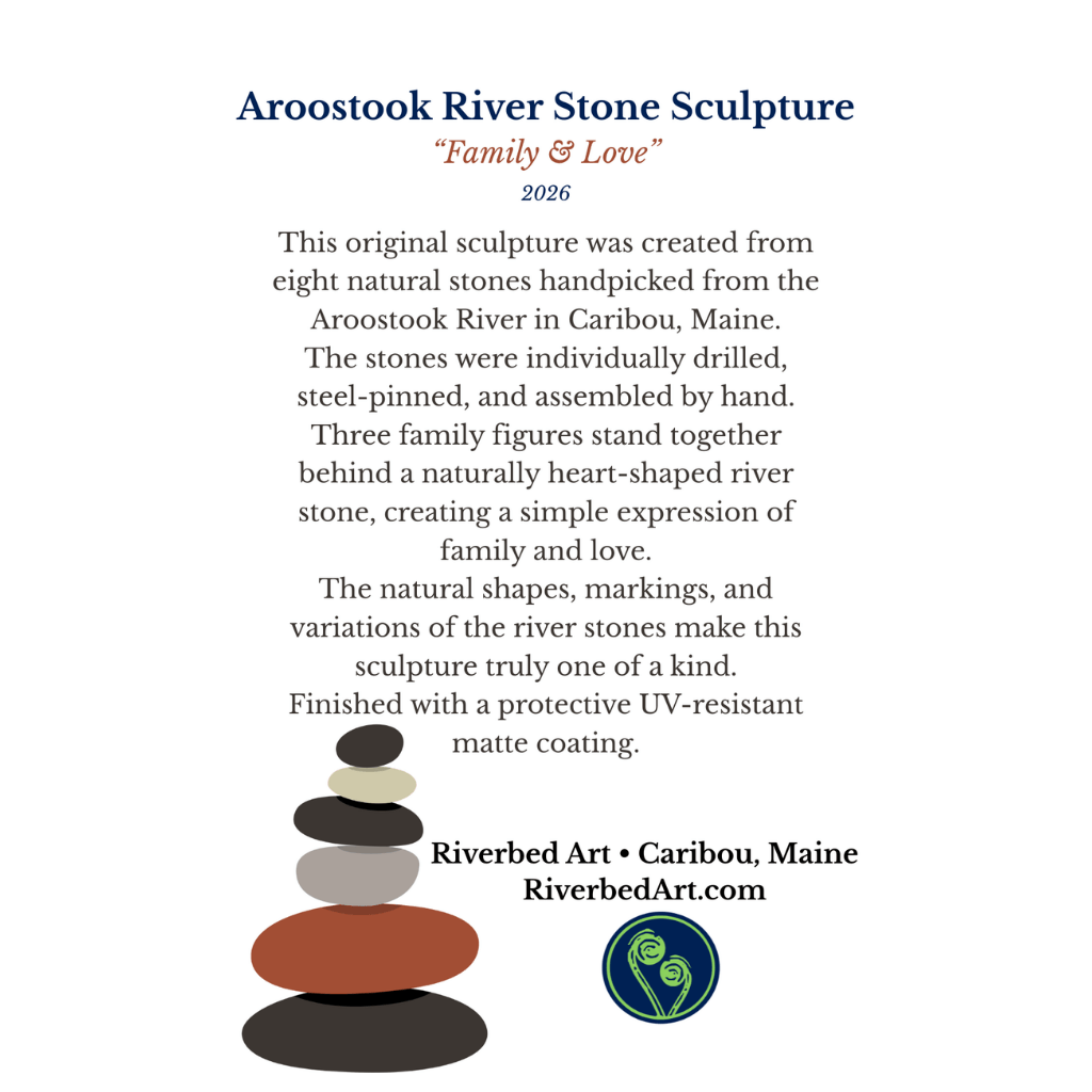 Family & Love Aroostook River stone sculpture provenance card