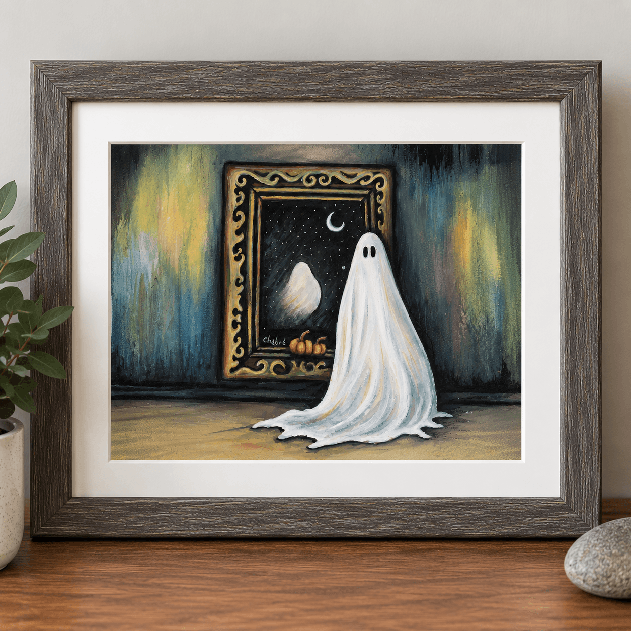 Ghost fine art print displayed in a landscape frame with white mat